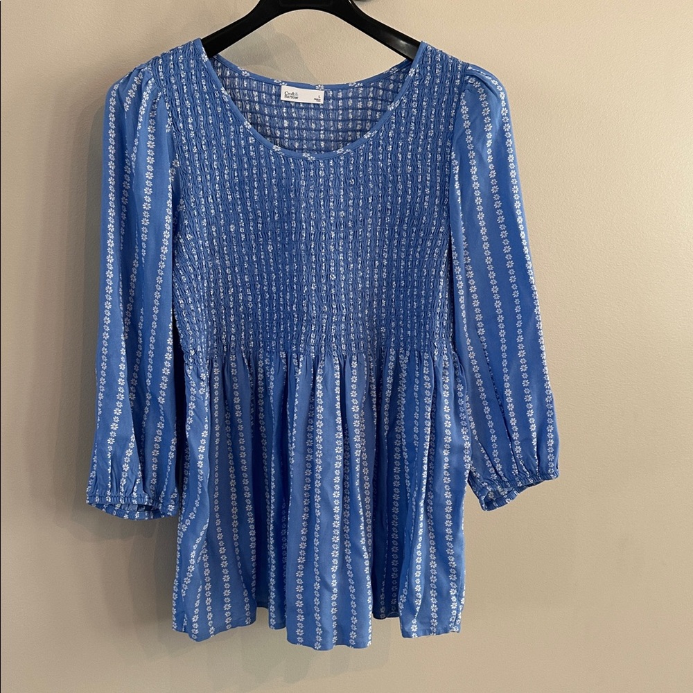 Croft and Barrow Blue and White Patterned peplum Blouse
